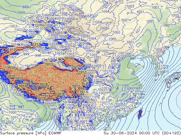 地面气压 ECMWF 星期日 30.06.2024 00 UTC