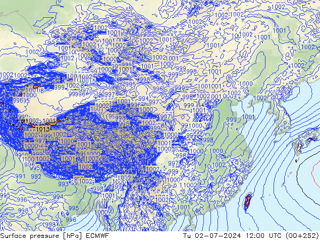 地面气压 ECMWF 星期二 02.07.2024 12 UTC