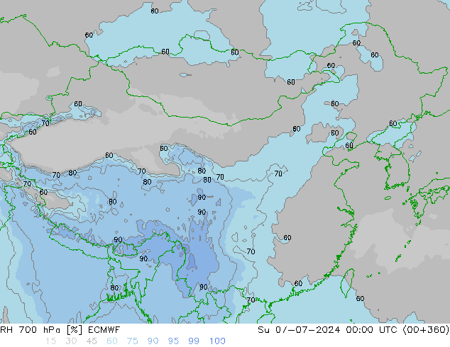 RH 700 hPa ECMWF 星期日 07.07.2024 00 UTC