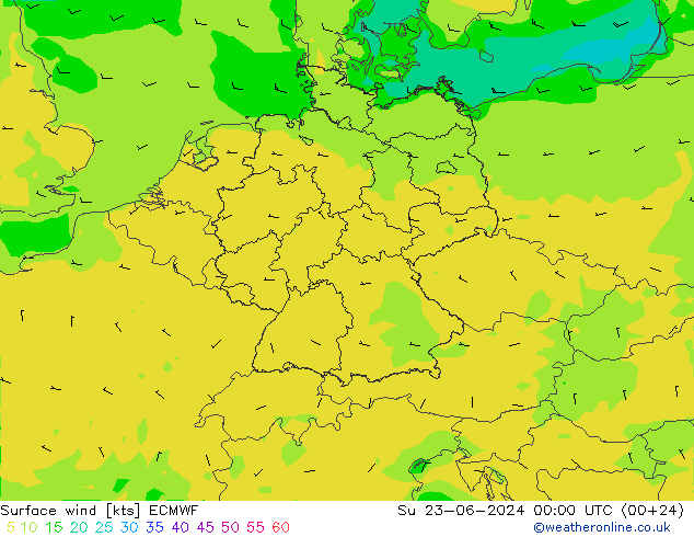 Vento 10 m ECMWF Dom 23.06.2024 00 UTC