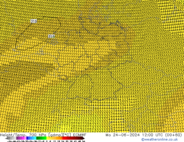 Height/Temp. 700 hPa ECMWF 星期一 24.06.2024 12 UTC