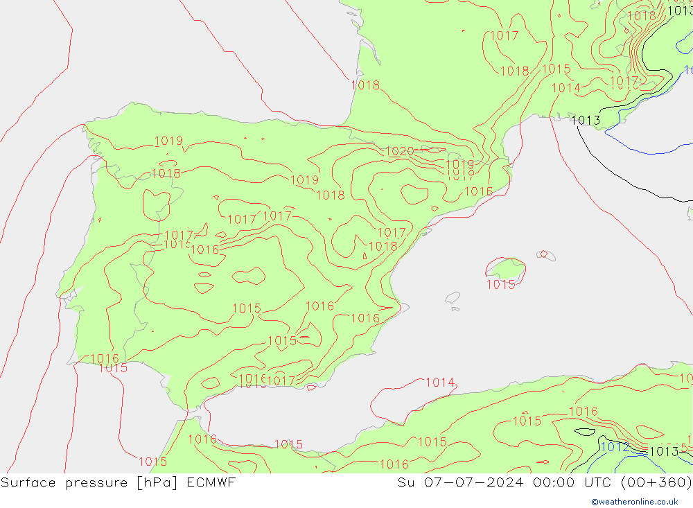 Surface pressure ECMWF Su 07.07.2024 00 UTC