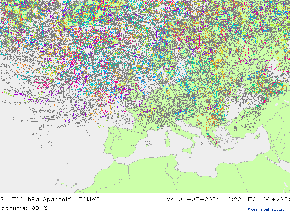 RV 700 hPa Spaghetti ECMWF ma 01.07.2024 12 UTC