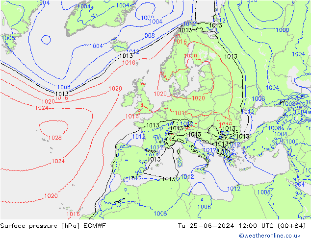 Yer basıncı ECMWF Sa 25.06.2024 12 UTC