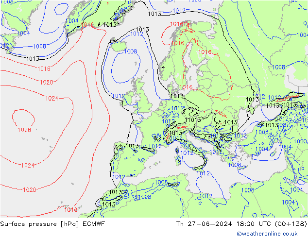 Surface pressure ECMWF Th 27.06.2024 18 UTC