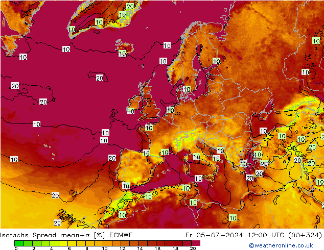 Isotachs Spread ECMWF ven 05.07.2024 12 UTC