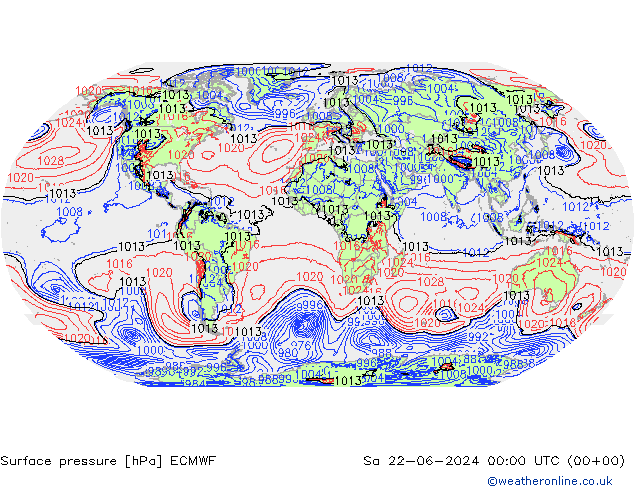 地面气压 ECMWF 星期六 22.06.2024 00 UTC