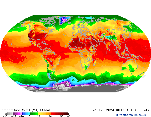 Temperaturkarte (2m) ECMWF So 23.06.2024 00 UTC
