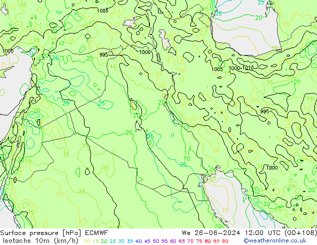 Isotachs (kph) ECMWF Qua 26.06.2024 12 UTC