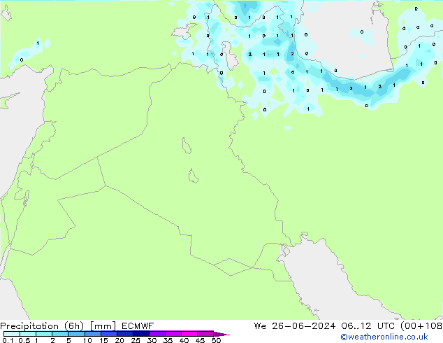 Precipitation (6h) ECMWF We 26.06.2024 12 UTC