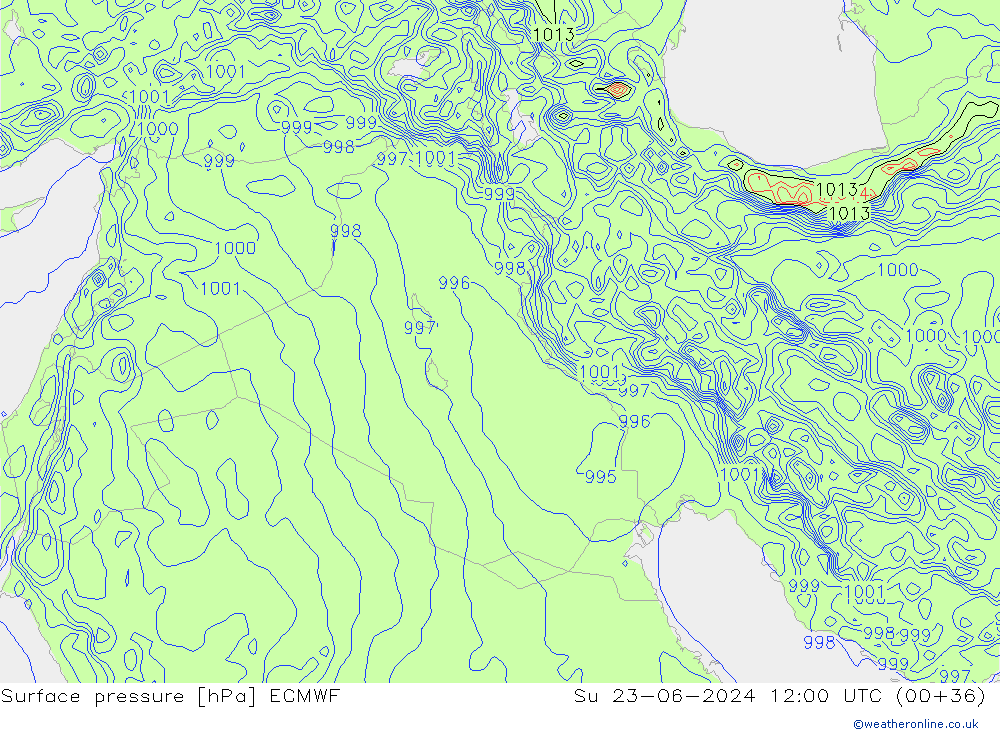 Surface pressure ECMWF Su 23.06.2024 12 UTC