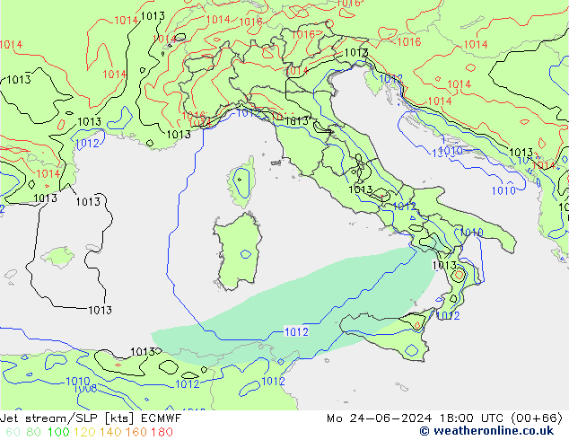 Jet stream/SLP ECMWF Mo 24.06.2024 18 UTC