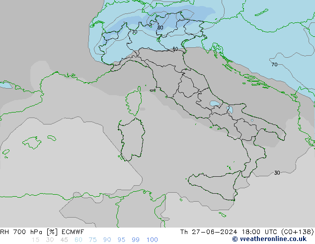 RH 700 hPa ECMWF Do 27.06.2024 18 UTC