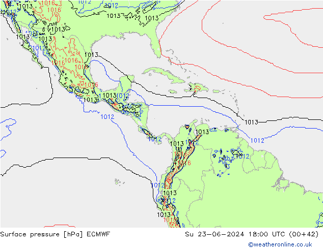 Presión superficial ECMWF dom 23.06.2024 18 UTC