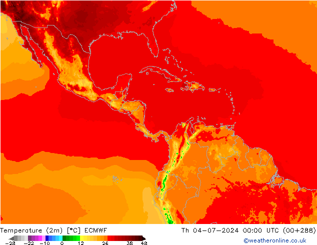 mapa temperatury (2m) ECMWF czw. 04.07.2024 00 UTC