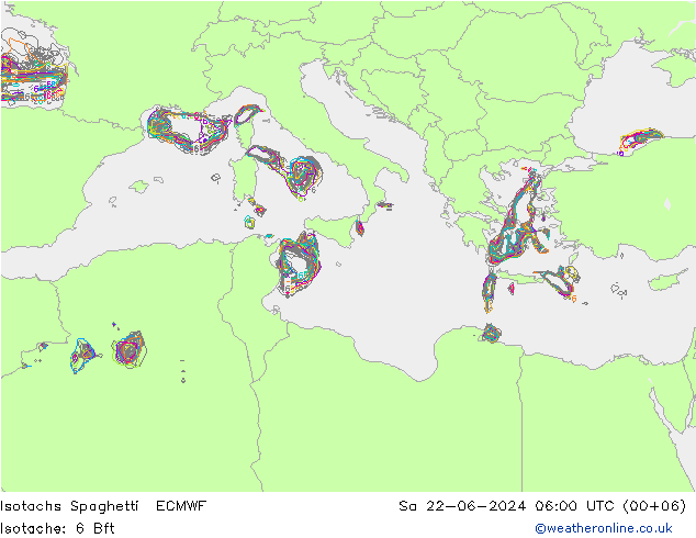 Isotachs Spaghetti ECMWF Sa 22.06.2024 06 UTC