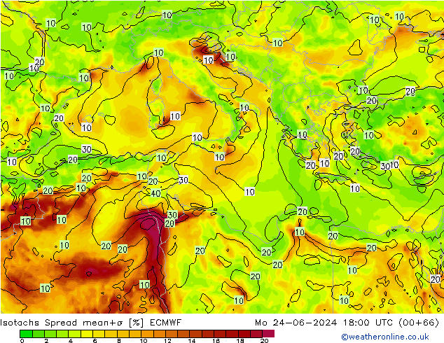 Isotaca Spread ECMWF lun 24.06.2024 18 UTC