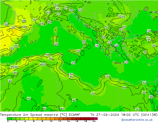 Sıcaklık Haritası 2m Spread ECMWF Per 27.06.2024 18 UTC