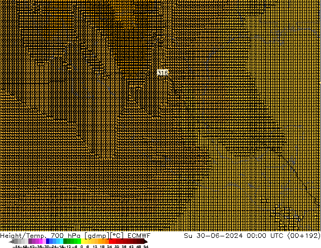 Geop./Temp. 700 hPa ECMWF dom 30.06.2024 00 UTC