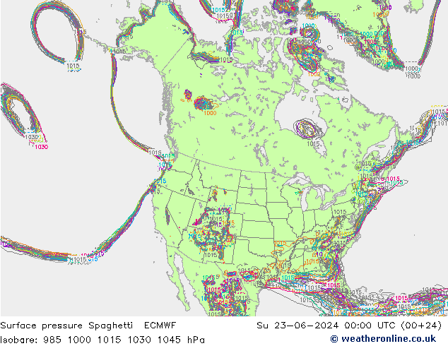 地面气压 Spaghetti ECMWF 星期日 23.06.2024 00 UTC