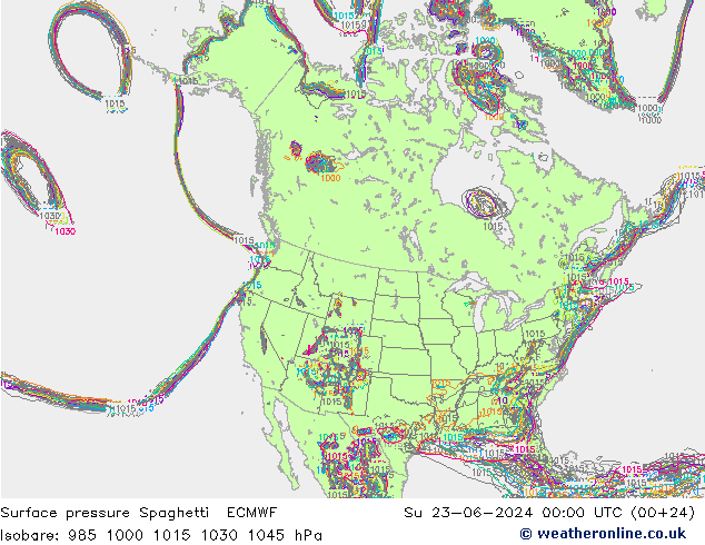 Surface pressure Spaghetti ECMWF Su 23.06.2024 00 UTC