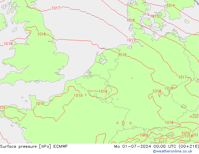 Presión superficial ECMWF lun 01.07.2024 00 UTC