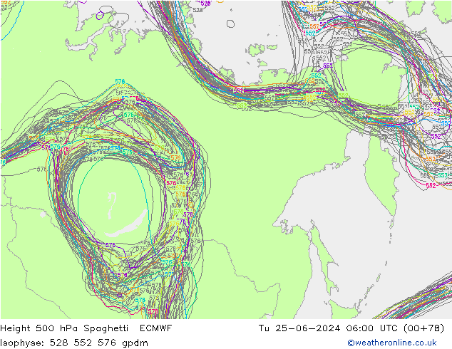 Height 500 hPa Spaghetti ECMWF Ter 25.06.2024 06 UTC