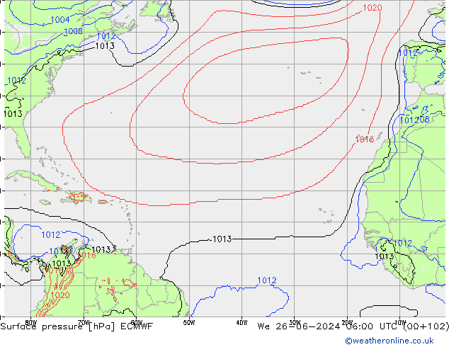 Surface pressure ECMWF We 26.06.2024 06 UTC