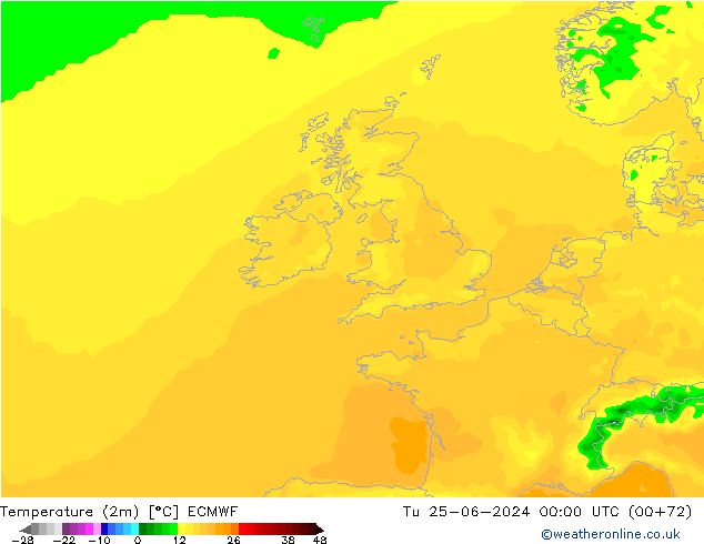 mapa temperatury (2m) ECMWF wto. 25.06.2024 00 UTC