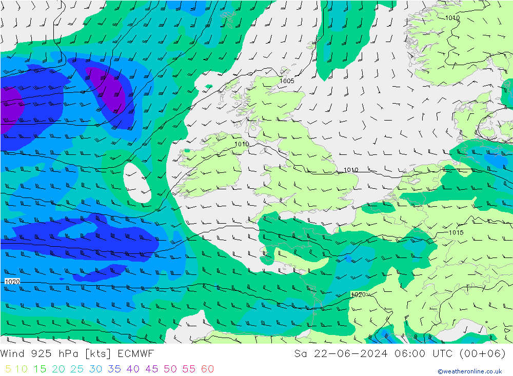 Wind 925 hPa ECMWF Sa 22.06.2024 06 UTC