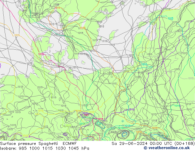 Surface pressure Spaghetti ECMWF Sa 29.06.2024 00 UTC