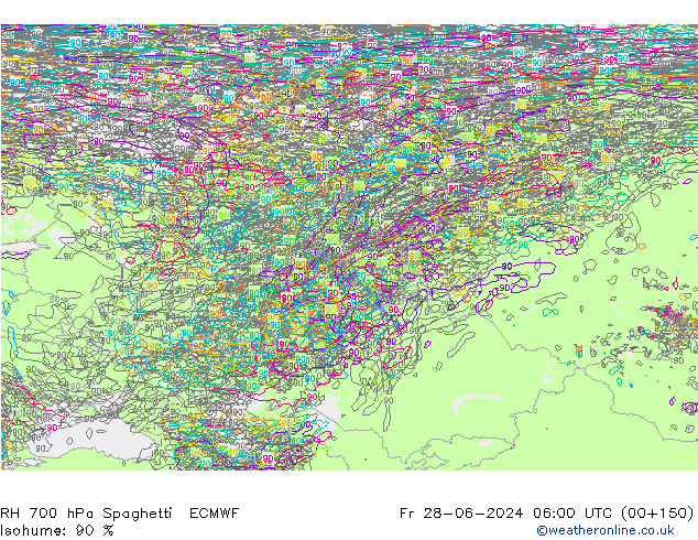 RH 700 hPa Spaghetti ECMWF  28.06.2024 06 UTC