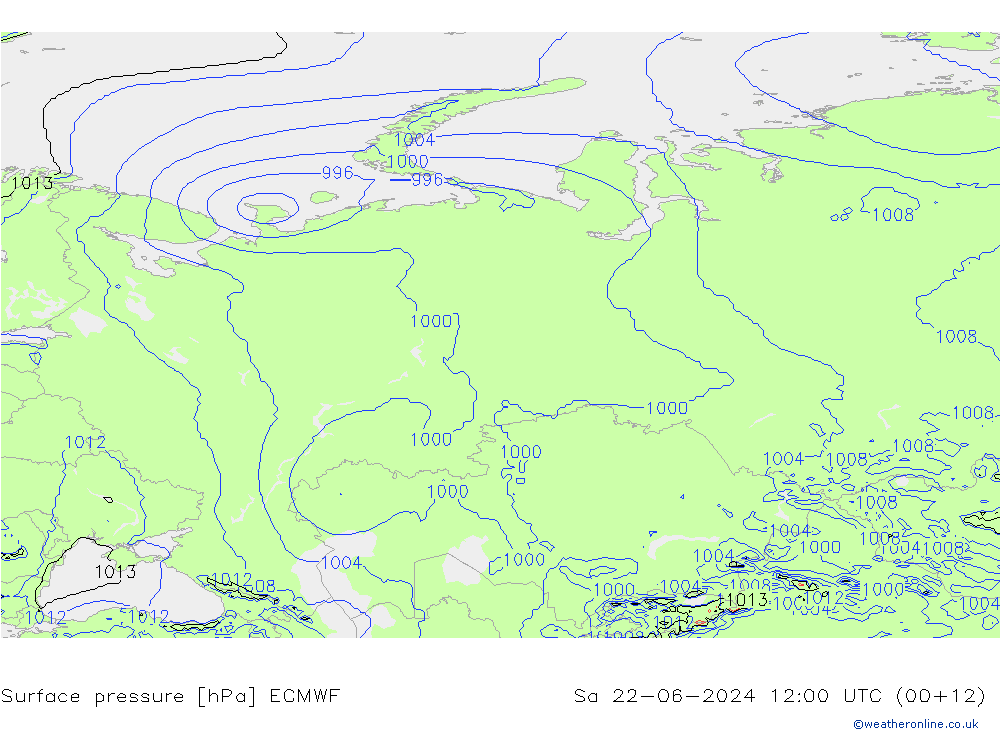 Surface pressure ECMWF Sa 22.06.2024 12 UTC