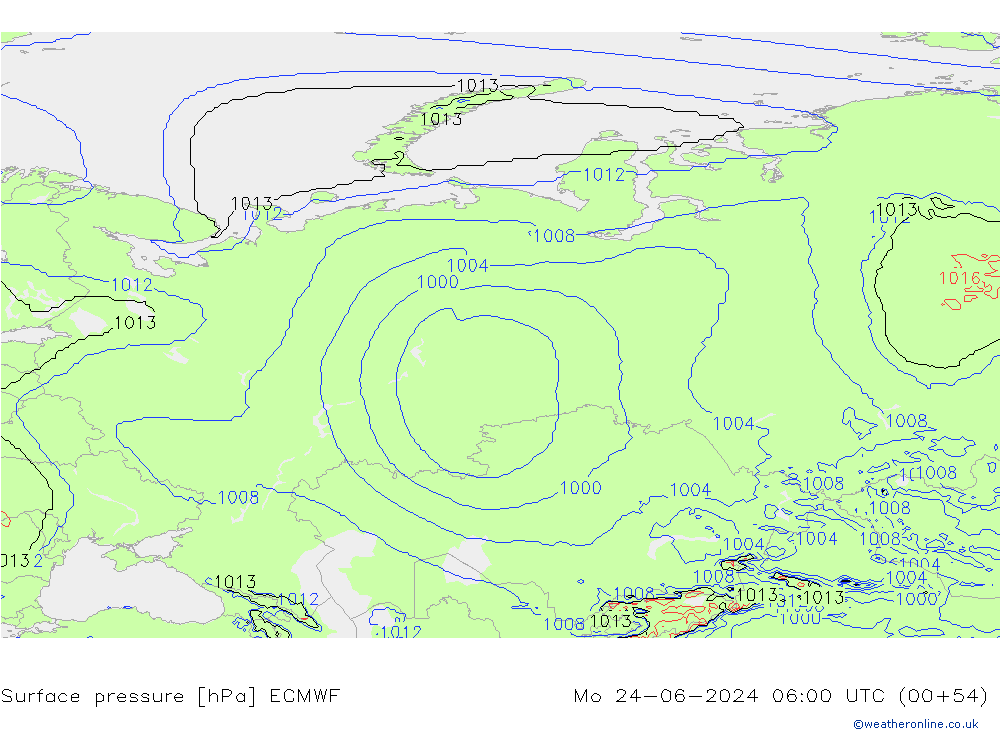 Presión superficial ECMWF lun 24.06.2024 06 UTC