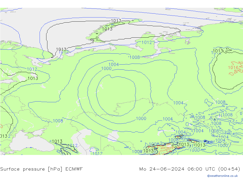 Atmosférický tlak ECMWF Po 24.06.2024 06 UTC