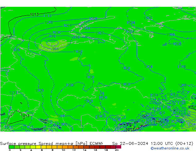 Presión superficial Spread ECMWF sáb 22.06.2024 12 UTC