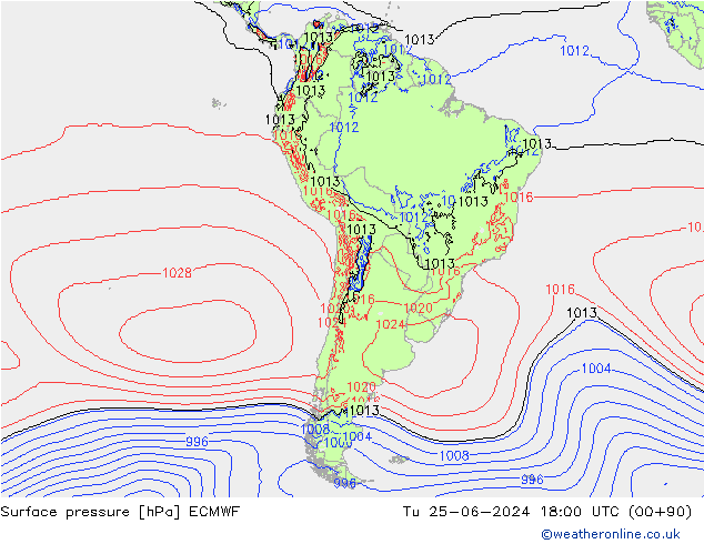 Surface pressure ECMWF Tu 25.06.2024 18 UTC