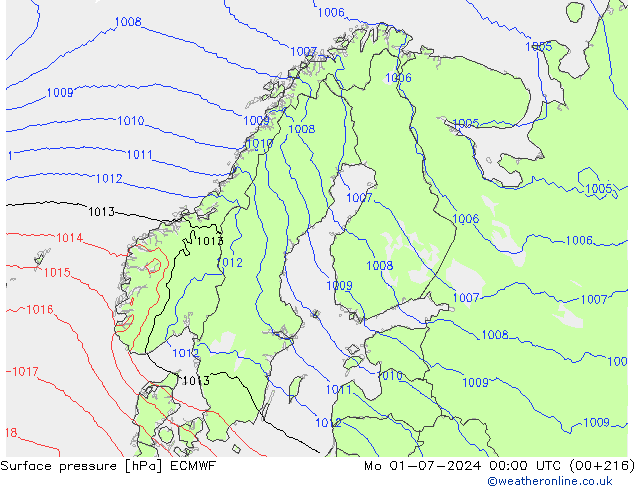 pressão do solo ECMWF Seg 01.07.2024 00 UTC