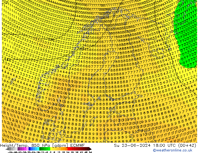 Height/Temp. 850 hPa ECMWF 星期日 23.06.2024 18 UTC