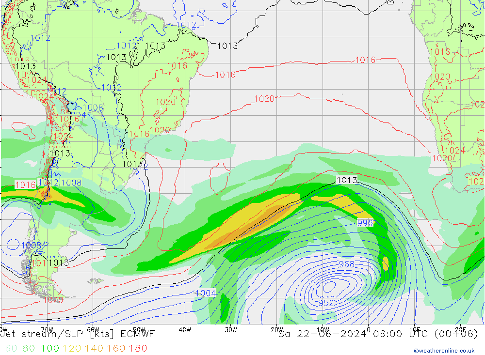 Prąd strumieniowy ECMWF so. 22.06.2024 06 UTC