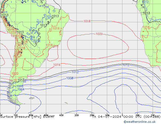 Surface pressure ECMWF Th 04.07.2024 00 UTC