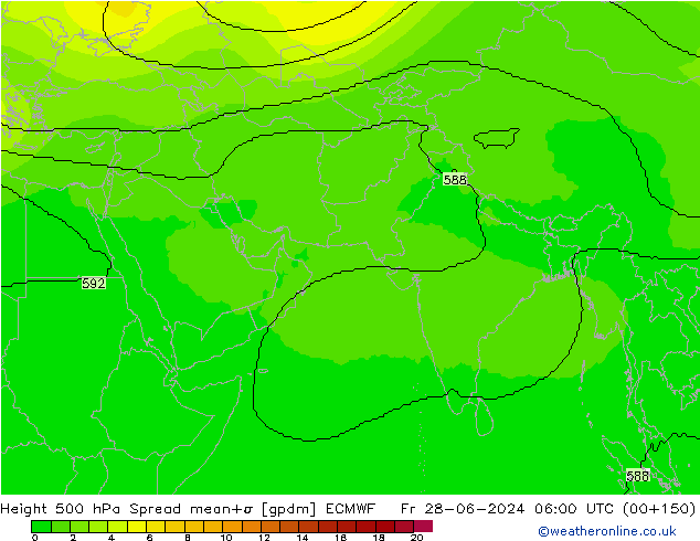 Height 500 гПа Spread ECMWF пт 28.06.2024 06 UTC