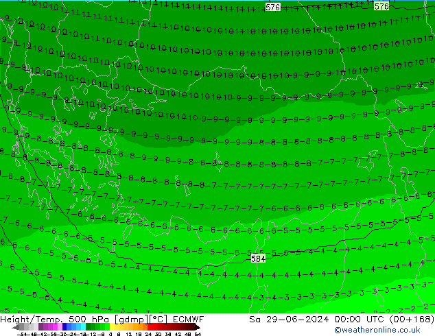 Height/Temp. 500 hPa ECMWF sab 29.06.2024 00 UTC