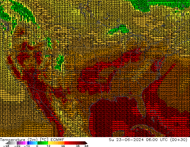 Temperature (2m) ECMWF Su 23.06.2024 06 UTC