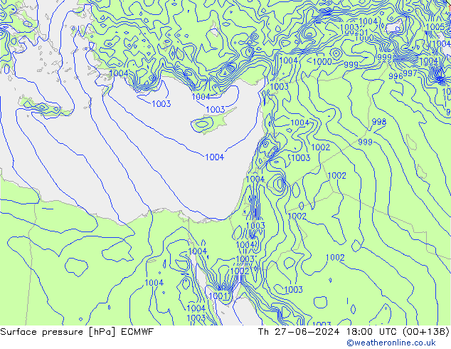 Atmosférický tlak ECMWF Čt 27.06.2024 18 UTC