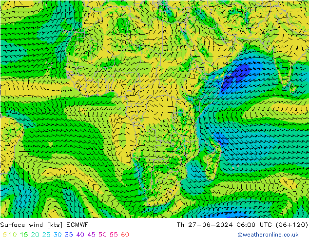 Surface wind ECMWF Th 27.06.2024 06 UTC