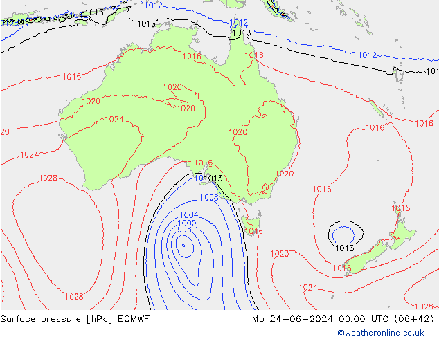 Presión superficial ECMWF lun 24.06.2024 00 UTC