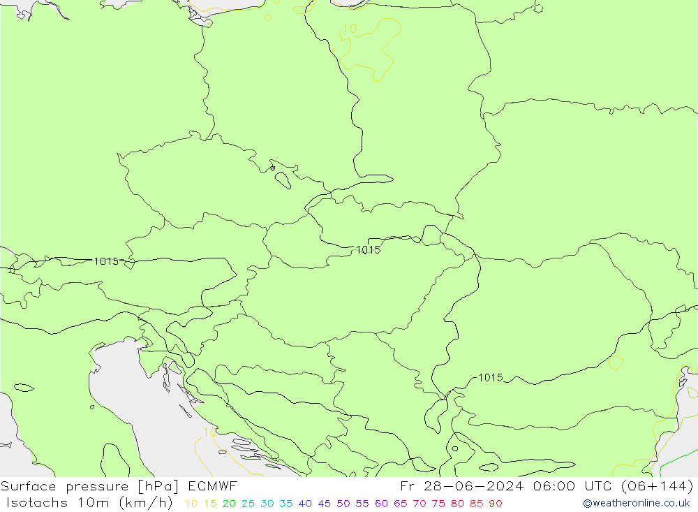 Eşrüzgar Hızları (km/sa) ECMWF Cu 28.06.2024 06 UTC