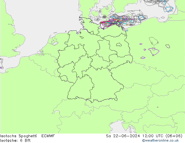 Isotaca Spaghetti ECMWF sáb 22.06.2024 12 UTC