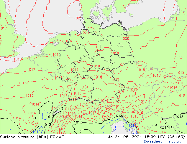 Atmosférický tlak ECMWF Po 24.06.2024 18 UTC